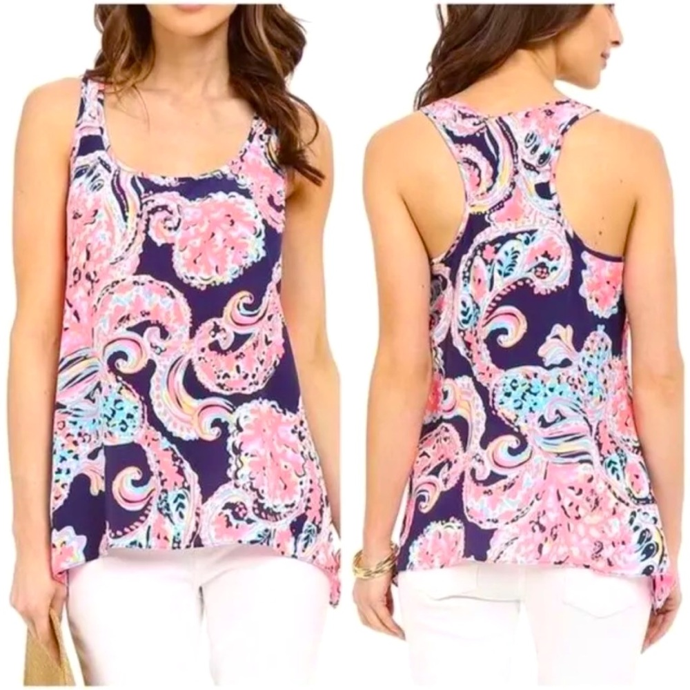 Lilly Pulitzer Silk Racerback For the Halibut Malie Tank Top XXS